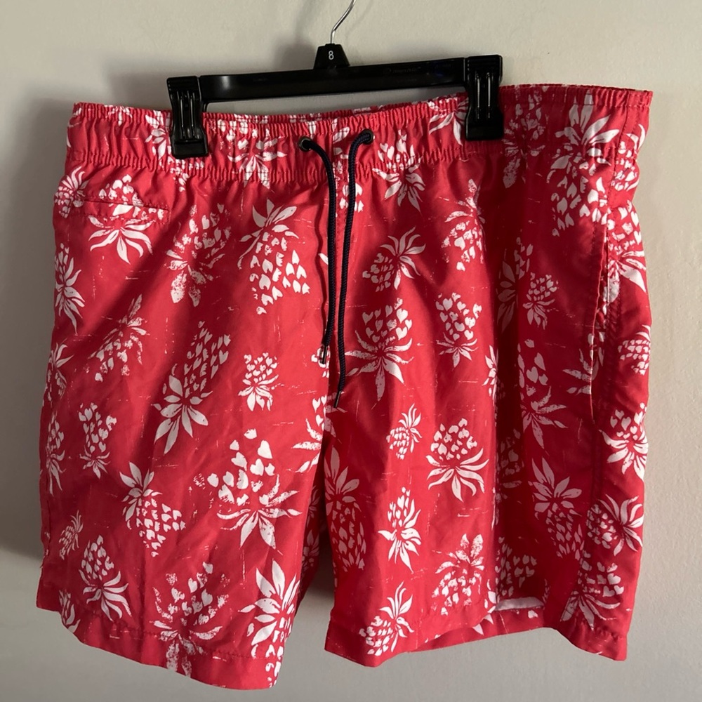 Trunk Ltd Red and White Swim Trunks with Tropical Print